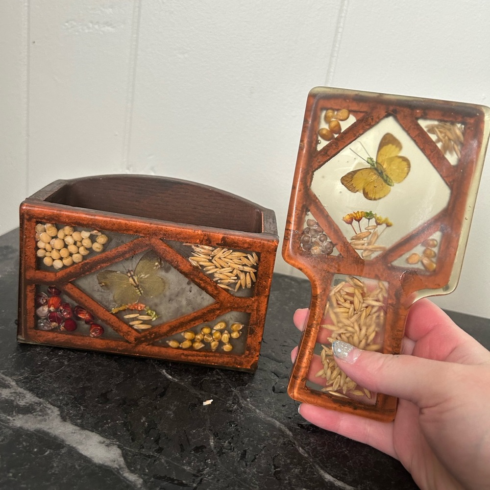 Vintage Butterfly Lucite Spoon Rest and Napkin Holder Set
